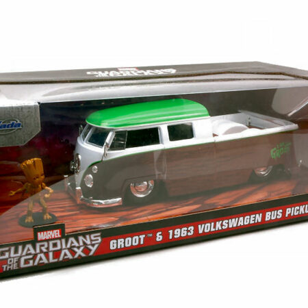 Jada Toys VW BUS PICK UP GUARDIANS OF THE GALAXY BROWN/WHITE 1963 W/GROOT 1:24