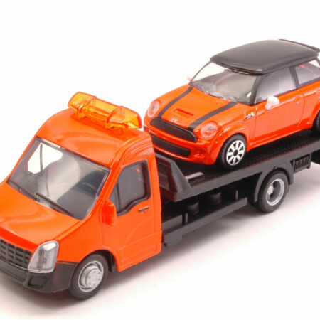 Burago MINI COOPER + FLATBED TRANSPORTER 1:43