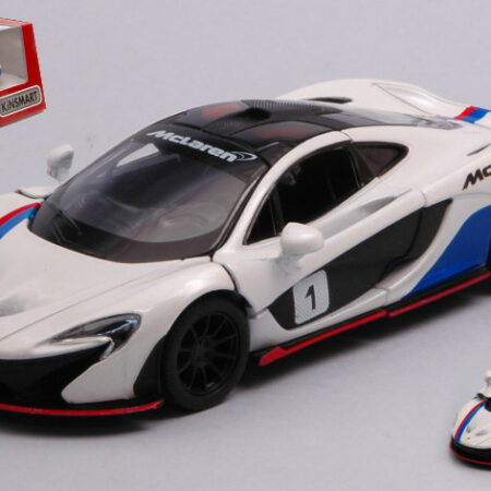 Kinsmart MC LAREN P1 WITH STRIPES WHITE/BLUE cm 12 BOX