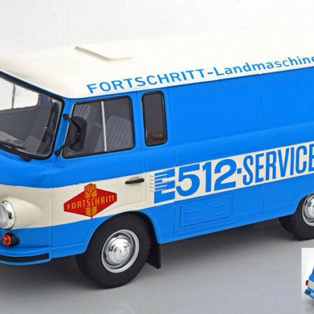 ModelCarGroup BARKAS B 1000 E 512 SERVICE BOX WAGON BLUE/WHITE 1:18