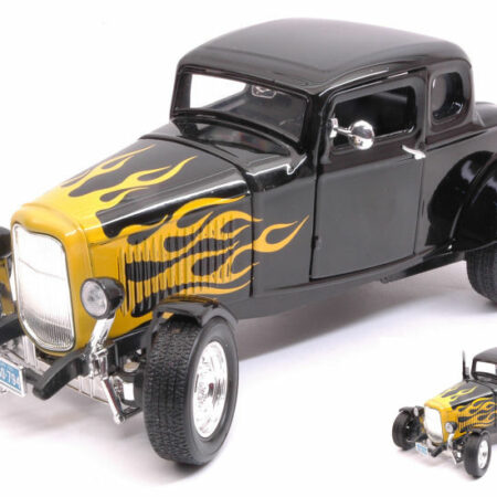 MotorMax FORD HOT ROD WINDOW COUPE 1932 BLACK/YELLOW FLAME 1:18