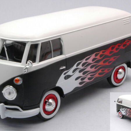 MotorMax VW TYPE 2 (T1) DELIVERY VAN WHITE/BLACK W/FLAMES 1:24