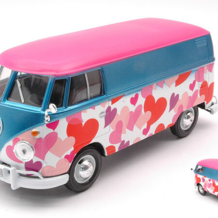 MotorMax VW TYPE 2 (T1) 1965 DELIVERY VAN LOVE BLUE/PINK/PURPLE 1:24