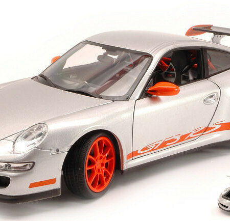 Welly PORSCHE 911 GT3 RS 2007 GREY WITH ORANGE STRIPS 1:18