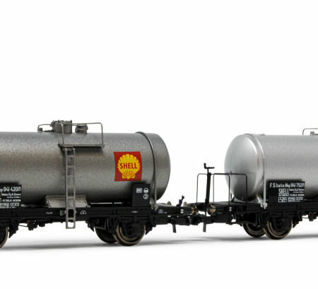 Rivarossi FS 2-UNIT PACK 2-AXLES TANK WAGONS BIG TANK SILVER SHELL EP.III 1:87