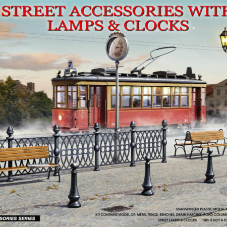 Miniart STREET ACCESSORIES WITH LAMPS & CLOCKS KIT 1:35