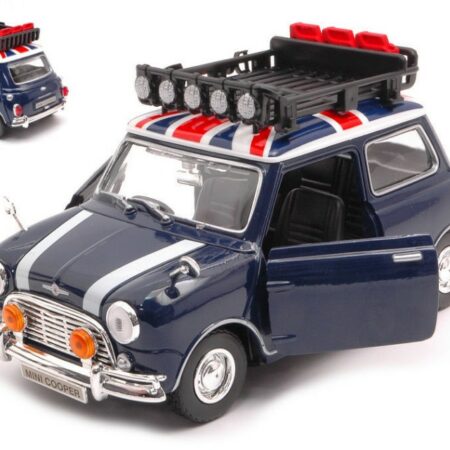 MotorMax MINI COOPER CLASSIC WITH ROOF RACK BULE/WHITE/RED 1:18