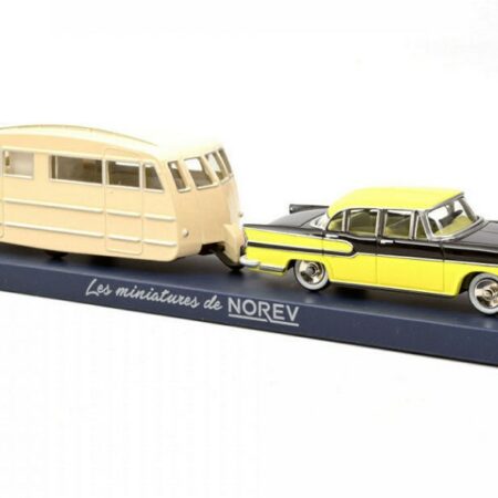 Norev SIMCA VEDETTE CHAMBORD 1958 & CARAVANE HENON JAUNE & NOIR DIAMANT 1:43