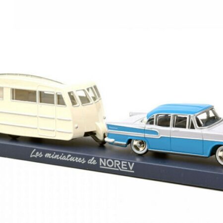 Norev SIMCA VEDETTE CHAMBORD 1958 & CARAVANE HENON BLEU & GRIS 1:43