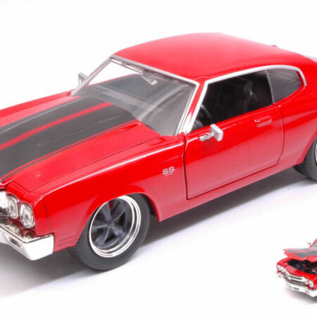 Jada Toys DOM'S CHEVROLET CHEVELLE 1970 FAST & FURIOUS RED W/BLACK STRIPES 1:24