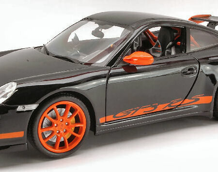 Welly PORSCHE 911 GTR 3 RS 2007 BLACK WITH ORANGE STRIPES 1:18