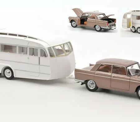 Norev PEUGEOT 404 1965 BROWN METALLIC WITH CARAVAN HENON 1:18