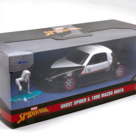 Jada Toys MAZDA MIATA "MARVEL GHOST SPIDER" 1990 BLACK/WHITE 1:32