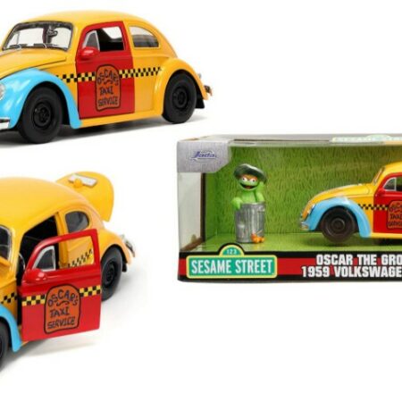 Jada Toys VOLKSWAGEN BEETLE WITH "OSCAR THE GROUCH" 1959 YELLOW/RED 1:24