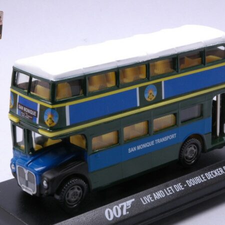 MotorMax AUTOBUS DOUBLE DECKER "JAMES BOND-LIVE AND LET DIE" BLUE/GREEN cm12 1:64