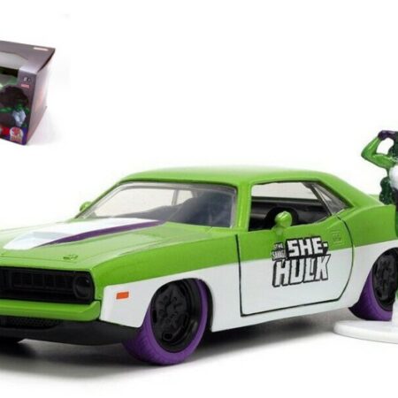 Jada Toys PLYMOUTH BARRACUDA "THE SAVAGE SHE HULK" W/FIGURE GREEN/WHITE 1:32