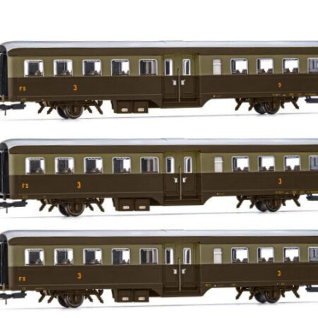 Rivarossi FS 3-UNIT PACK CORBELLINI 1947 COACHES 2-AXLE CASTANO ISAB.EP.V-VI 1:87