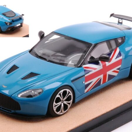 Tecnomodel ASTON MARTIN V12 ZAGATO 2012 BABY BLU W/ENGLISH FLAG ED.LIM.PCS 10 1:43