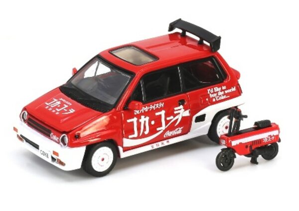 Spark Model HONDA CITY TURBO II COCA COLA WITH MOTOCAMPO LIVERY 1:64