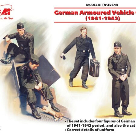 ICM GERMAN ARMOURED VEHICLE CREW 1941-1942 4 FIGURES AND CAT KIT 1:35