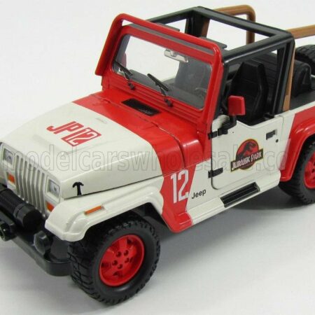 JADA 1/24 JEEP | WRANGLER RUBICON OPEN - JURASSIC WORLD MOVIE 2015 | WHITE RED