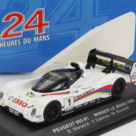 IXO-MODELS 1/43 PEUGEOT | 905 EVO1bis TEAM PEUGEOT TALBOT SPORT N 1 WINNER 24h LE MANS 1992 D.WARWICK - Y.DALMAS - M.BLUNDELL | WHITE BLACK