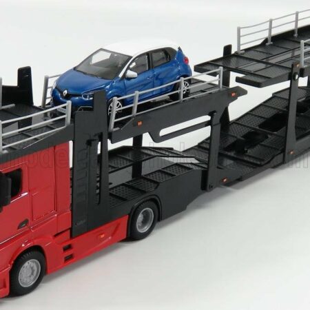 BURAGO 1/43 MERCEDES BENZ | ACTROS 2 2545 TRUCK CAR TRANSPORTER 2016 WITH RENAULT CAPTUR | RED BLACK