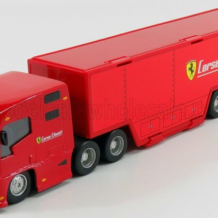 BURAGO 1/43 FERRARI | TRUCK F1 CAR TRANSPORTER TEAM FERRARI CORSE CLIENTI WITH SET FXX-K N 10 2015 + FIGURE SERVICE MOBILE MECHANIC | RED