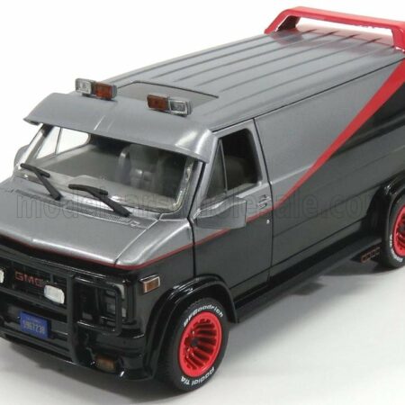 GREENLIGHT 1/24 GMC | VANDURA CARGO G.SERIES VAN - A-TEAM - 1983 | BLACK GREY MET RED