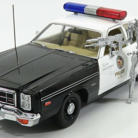 GREENLIGHT 1/18 DODGE | MONACO POLICE 1977 WITH T-800 ENDOSKELETON FIGURE - THE TERMINATOR 1 1984 | BLACK WHITE