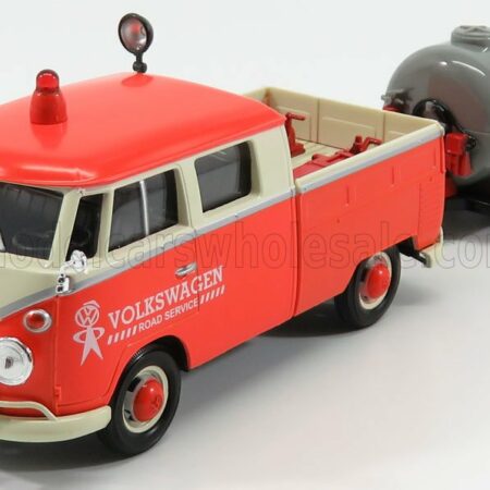 MOTOR-MAX 1/24 VOLKSWAGEN | T1 TYPE 2 DOUBLE CABINE ROAD SERVICE WITH TANKER TRAILER 1962 | ORANGE CREAM SILVER