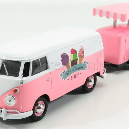 MOTOR-MAX 1/24 VOLKSWAGEN | T1 TYPE 2 VAN ICE CREAM WITH TRAILER 1962 | WHITE PINK