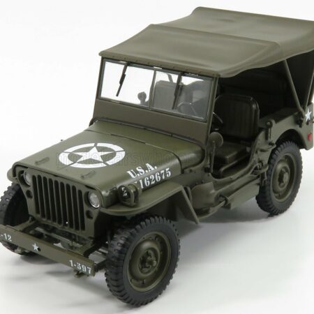 WELLY 1/18 JEEP | WILLYS 1/4 MB USA ARMY SOFT-TOP CLOSED 1945 | MILITARY GREEN