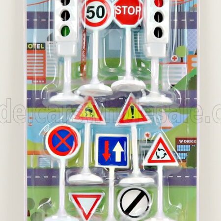 NOREV 1/43 ACCESSORIES | SEGNALI STRADALI + SEMAFORO ROSSO E VERDE - TRAFFIC SIGNS CM. 5.5 - GREEN AND RED TRAFFIC-LIGHTS CM. 6.8 | WHITE