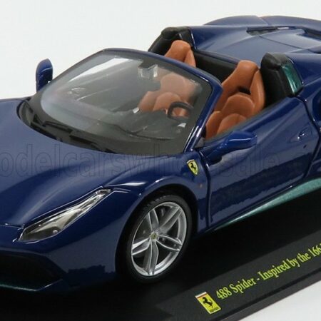 EDICOLA 1/24 FERRARI | 488 SPIDER 2015 - INSPIRED BY THE 166 TOURING BARCHETTA - CON VETRINA - WITH SHOWCASE | BLUE MET