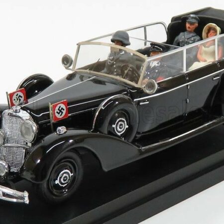 RIO-MODELS 1/43 MERCEDES BENZ | 770K CABRIOLET WITH ADOLF HITLER - EVA BRAUN - SS MILITARY - GRADUATED DRIVER - 1942 - EXCLUSIVE CARMODEL | MILITARY BLACK