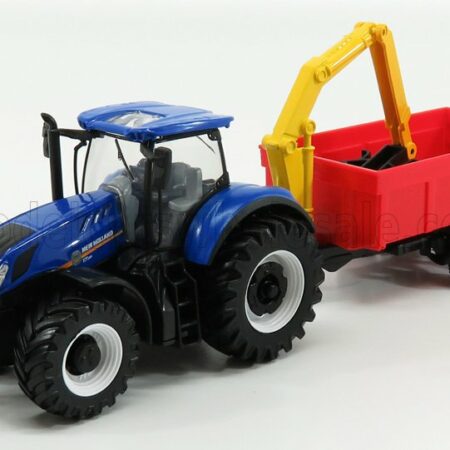 BURAGO 1/50 NEW HOLLAND | T7.315 TRACTOR + COMBINATION TRAILER | BLUE RED YELLOW