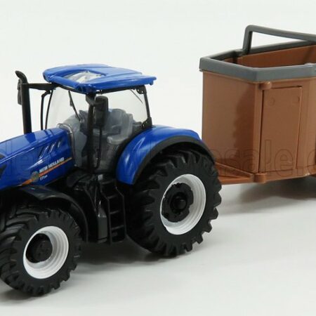 BURAGO 1/50 NEW HOLLAND | T7.315 TRACTOR + LIVESTOCK FORWARDER | BLUE BROWN