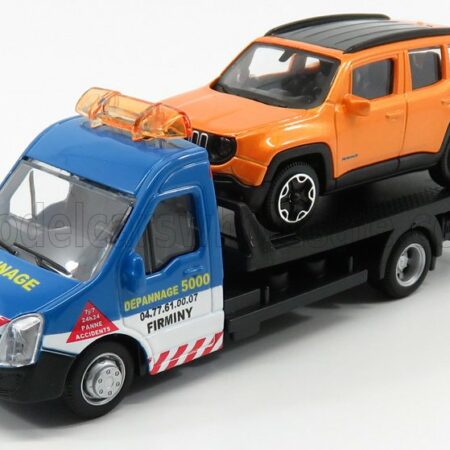 BURAGO 1/43 MERCEDES BENZ | SPRINTER SOCCORSO STRADALE WITH JEEP RENEGADE - CARRO ATTREZZI - WRECKER ROAD SERVICE | LIGHT BLUE ORANGE