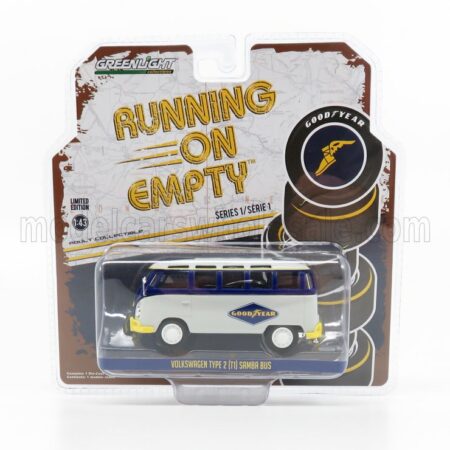 GREENLIGHT 1/43 VOLKSWAGEN | T1 SAMBA MINIBUS GOODYEAR 1964 - BLISTER BOX | GREY BLUE YELLOW