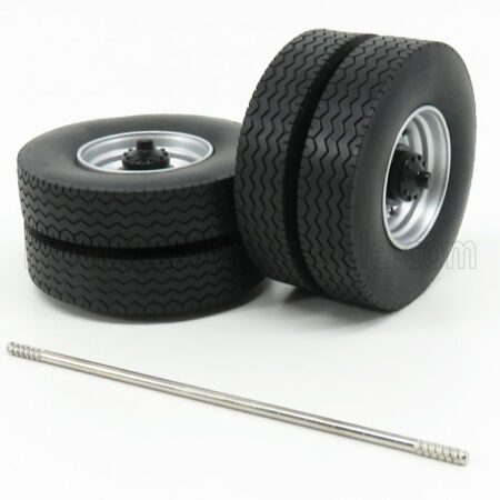 ROAD-KINGS 1/18 ACCESSORIES | SET 4X WHEELS-TYRES WITH AXLE | SILVER BLACK