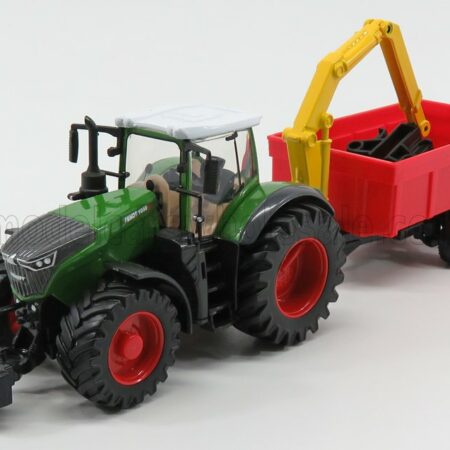 BURAGO 1/50 FENDT | VARIO 1000 TRACTOR WITH CRANE AND TRAILER 2016 | GREEN GREY RED