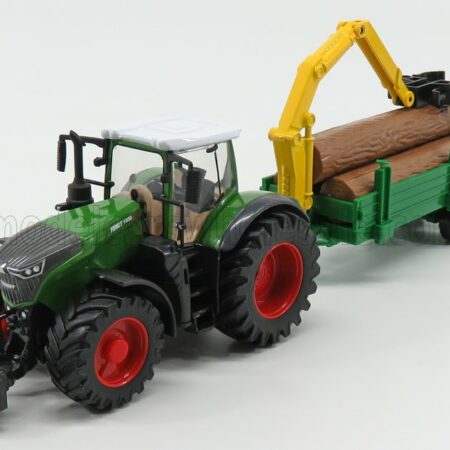 BURAGO 1/50 FENDT | VARIO 1000 TRACTOR WITH TRAILER TRUNK TRANSPORT 2016 - TRASPORTO TRONCHI | GREEN GREY WOOD