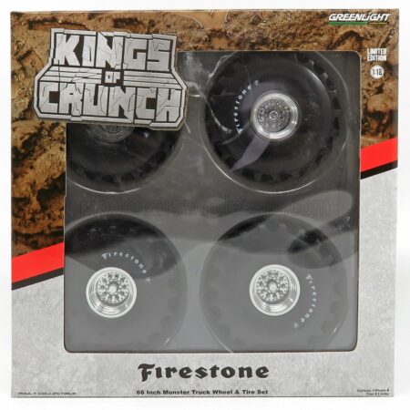 GREENLIGHT 1/18 ACCESSORIES | SET 4X WHEELS FIRESTONE MONSTER TRUCK - SET 4 RUOTE | SILVER BLACK