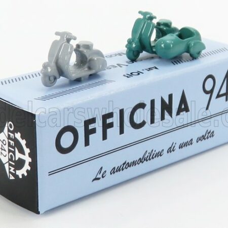 OFFICINA-942 1/76 PIAGGIO | SET 2X VESPA 98 + VESPA 98 SIDECAR 1946 | LIGHT GREY GREEN