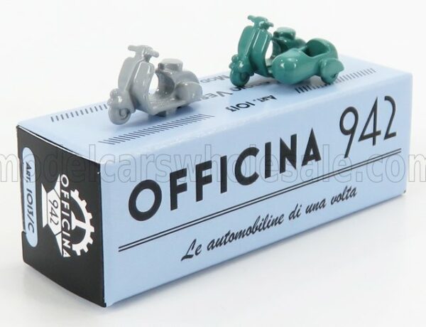 OFFICINA-942 1/76 PIAGGIO | SET 2X VESPA 98 + VESPA 98 SIDECAR 1946 | LIGHT GREY GREEN