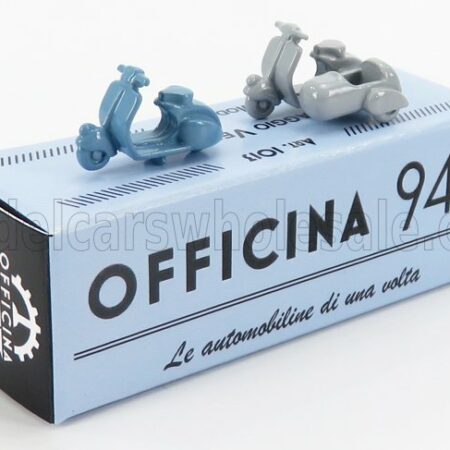 OFFICINA-942 1/76 PIAGGIO | SET 2X VESPA 98 + VESPA 98 SIDECAR 1946 | LIGHT BLUE LIGHT GREY