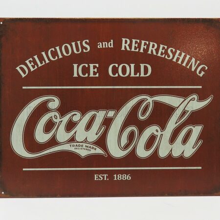 EDICOLA 1/1 ACCESSORIES | METAL PLATE - COCA-COLA DELICIOUS AND REFRESHING ICE COLD EST 1886 | RED