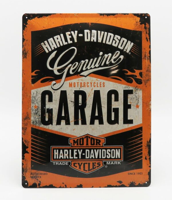 EDICOLA 1/1 ACCESSORIES | 3D METAL PLATE - HARLEY DAVIDSON GARAGE | ORANGE BLACK