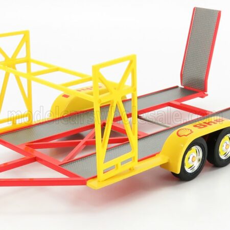 GMP 1/18 ACCESSORIES | CARRELLO TRASPORTO AUTO 2-ASSI - CAR TRANSPORTER TRAILER SHEEL OIL | YELLOW RED GREY